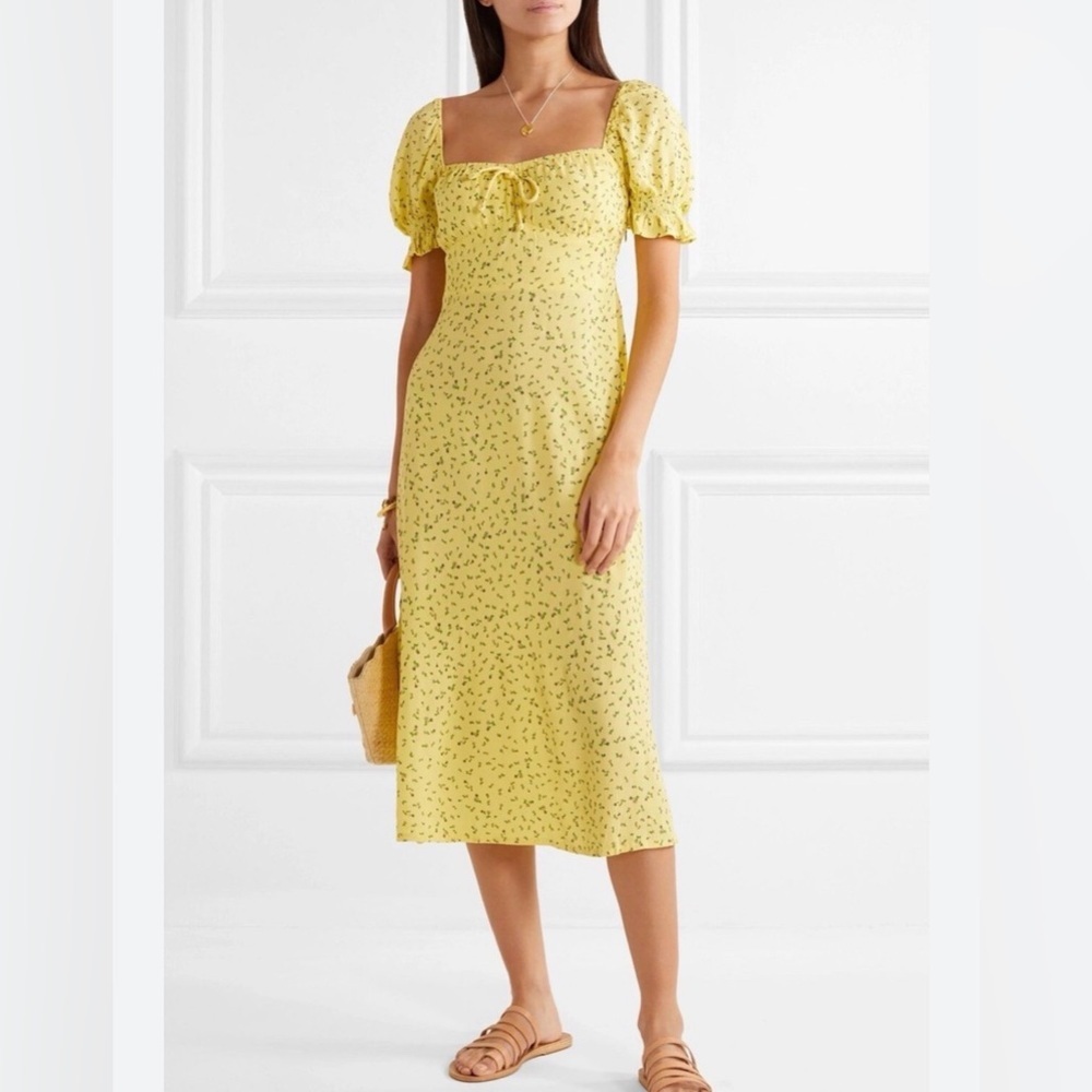 Faithfull The Brand Evelyn midi dress yellow sz S cottagecore
